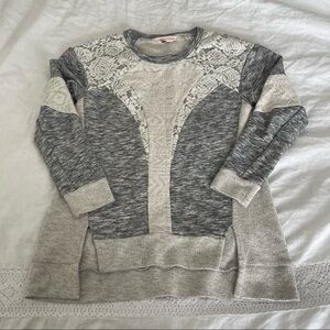 Rebecca Taylor SMALL marle Gray lace sweatshirt mixed media knit high low